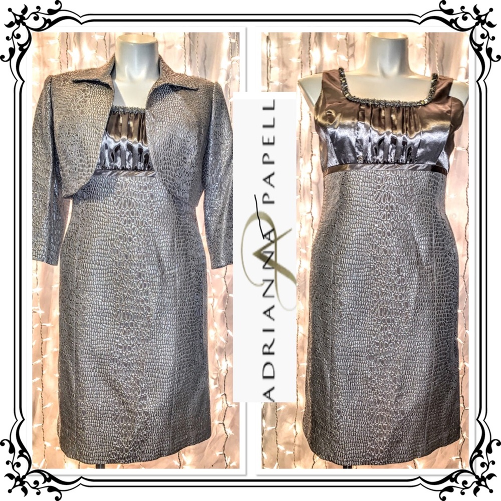 ADRIANNA PAPELL ⭐️ Silver Cocktail Dress & Jacket